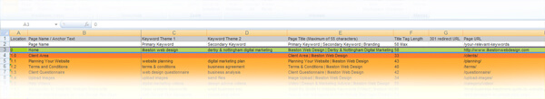 Website Plan Spreadsheet Row