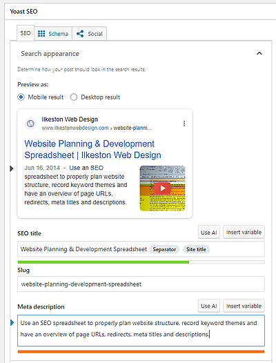 Screenshot of Yoast SEO plugin