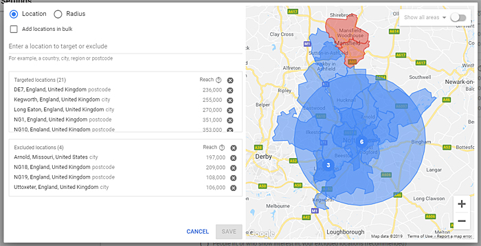 Google Ads Nottingham location targeting