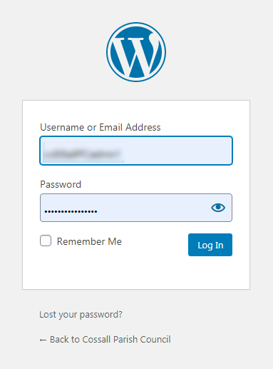 WordPress login area