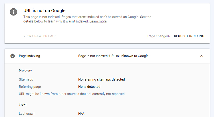 Screenshot of requesting page indexing in Google Search Console