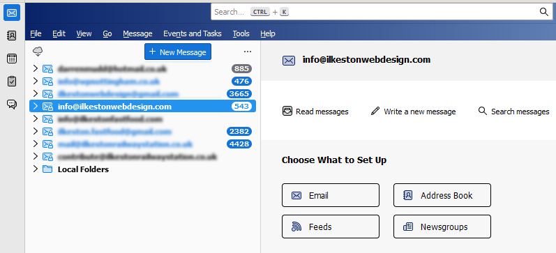 Screenshot of Thunderbird email account manager