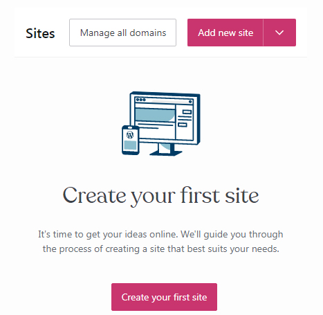Screenshot of WordPress.com website creation