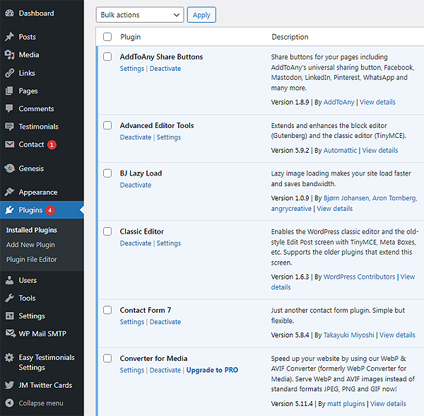 Screenshot of a WordPress dashboard