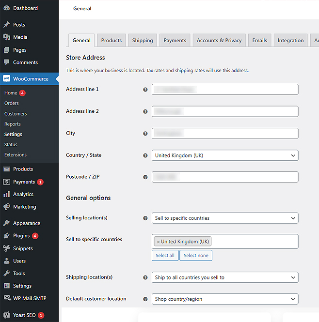 Screenshot of the WordPress WooCommerce dashboard