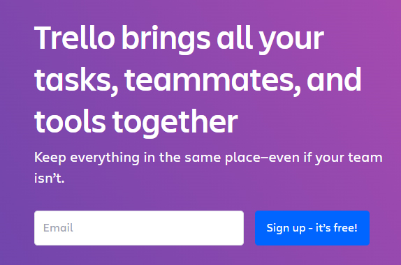 Screenshot of sign up to Trello