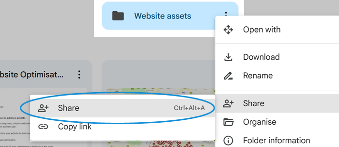 Screenshot of Google Drive folder sharing