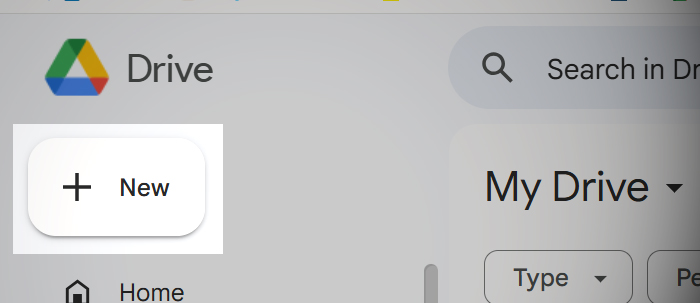 Screenshot of Google Drive New Folder button