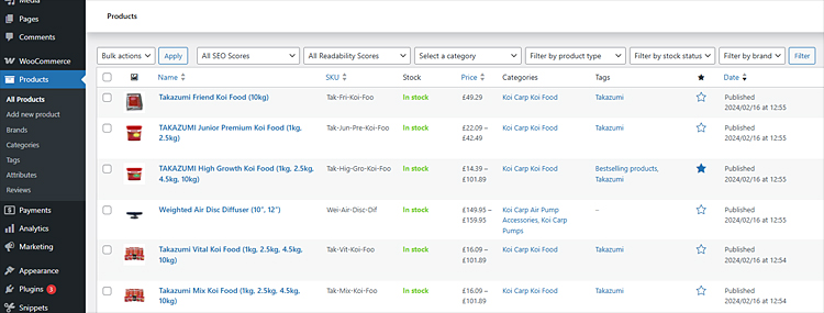 Screenshot of WooCommerce product dashboard